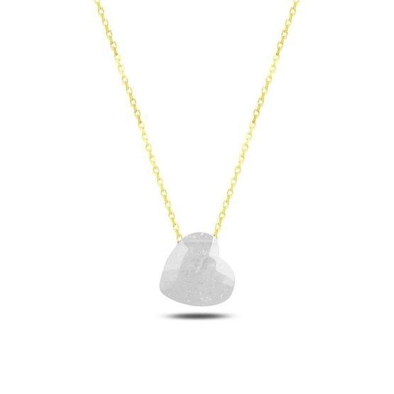 Rams Gümüş Kristal Beyaz Sevgi Damlası 14K Altın Kaplamalı 925 Ayar Gümüş Kolye