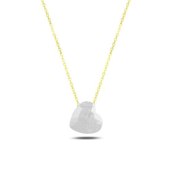 Rams Gümüş Kristal Beyaz Sevgi Damlası 14K Altın Kaplamalı 925 Ayar Gümüş Kolye