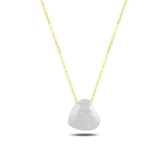 Rams Gümüş Kristal Beyaz Sevgi Damlası 14K Altın Kaplamalı 925 Ayar Gümüş Kolye