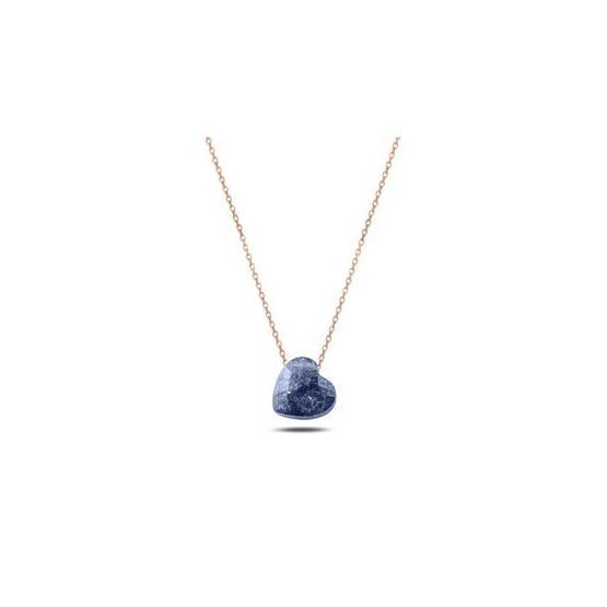 Rams Gümüş Kristal Mavi Sevgi Damlası Rose 925 Ayar Gümüş Kolye