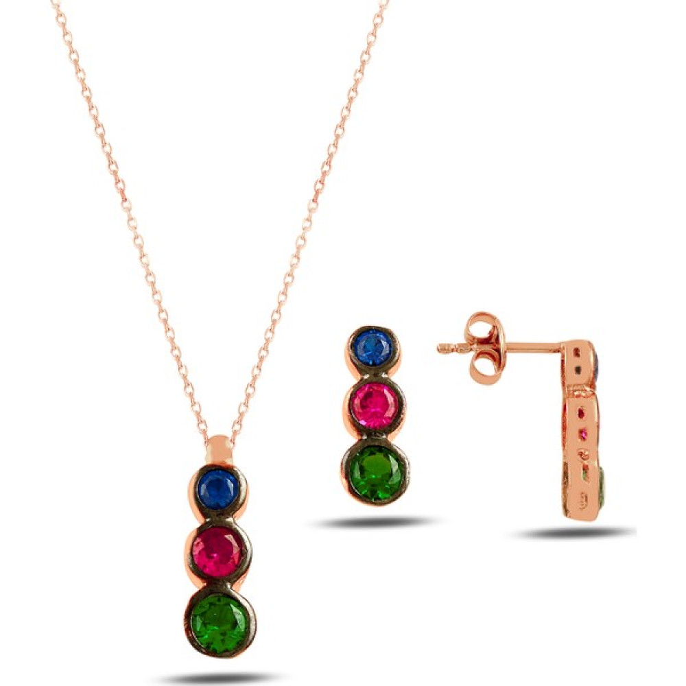 Rams Gümüş Multicolor Tria Ikili Set - Rose Gold Gümüş Kolye Fiyatı