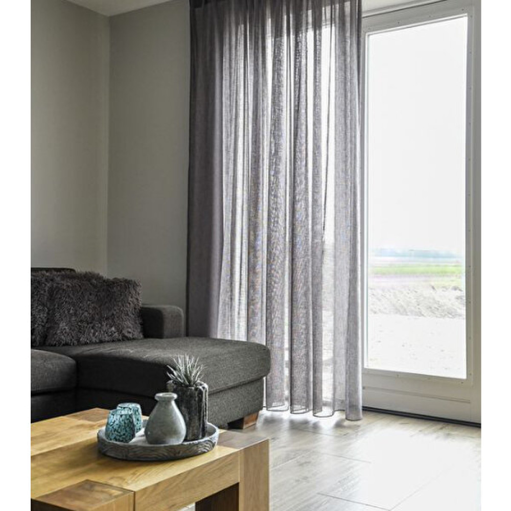 Ran Perde Çizgi Efektli Gri Keten Tül Perde - Pileli Dikim - CZG74 - 210 x 270 cm Tül Perde Fiyatı