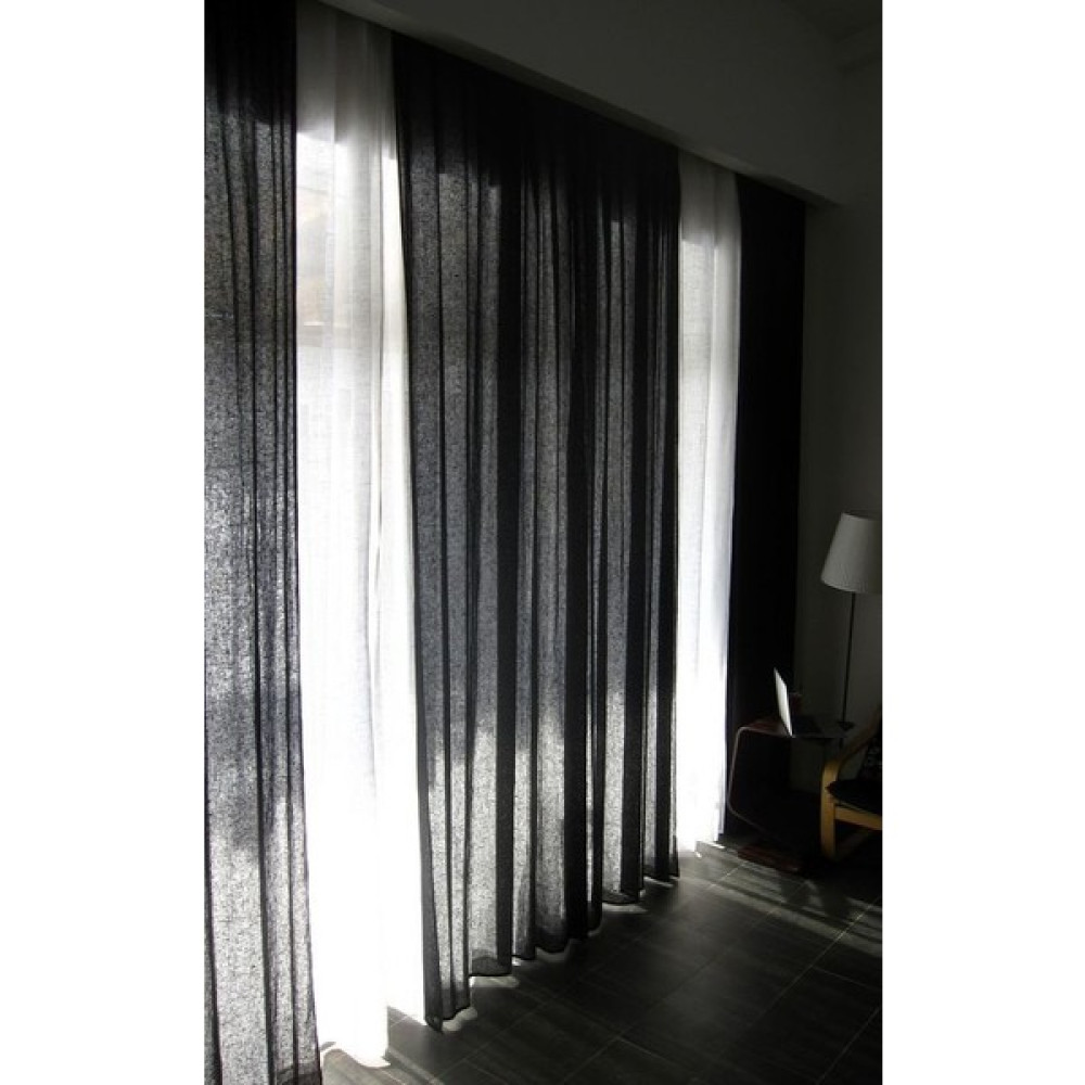Ran Perde Modern Keten Tül Perde - Şantuk Desenli - Siyah - Pileli - 200 x 260 cm Tül Perde Fiyatı