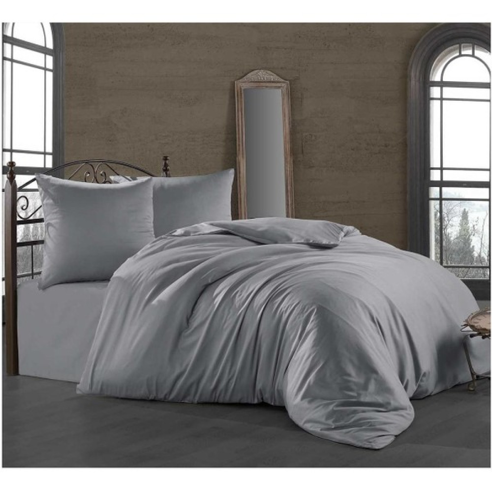 Ranforce Pamuklu Çarşafı Lastikli Çift Kişilik Nevresim Takımı - Gri - 200 x 220 cm Nevresim Takımı Fiyatı