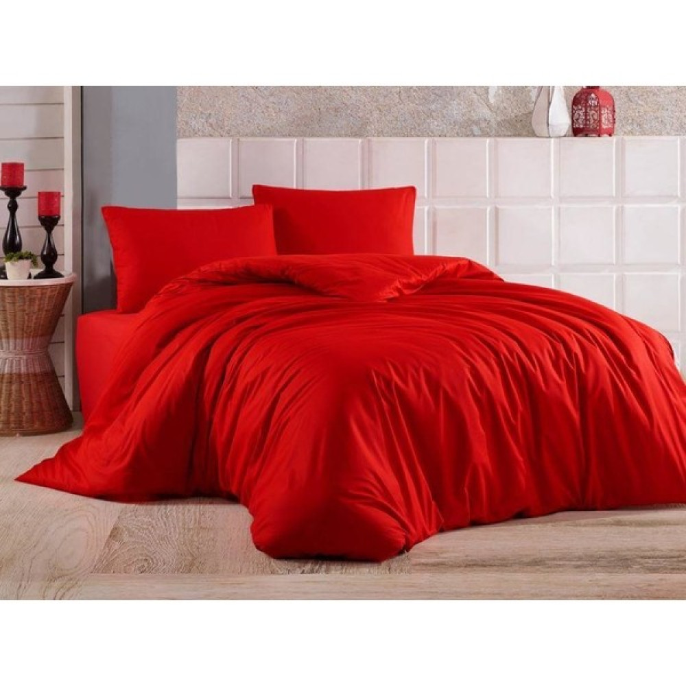 Ranforce Pamuklu Çarşafı Lastikli Çift Kişilik Nevresim Takımı - Kırmızı - 200 x 220 cm Nevresim Takımı Fiyatı