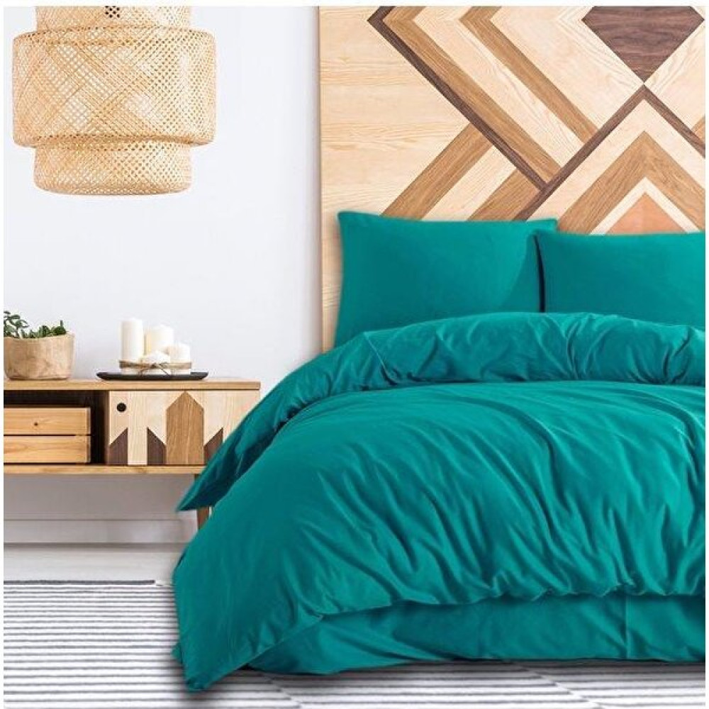 Ranforce Pamuklu Çarşafı Lastikli Çift Kişilik Nevresim Takımı - Petrol - 200 x 220 cm Nevresim Takımı Fiyatı