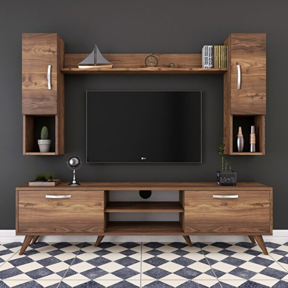 Rani A9 Duvar Raflı Tv Ünitesi Kitaplıklı Tv Sehpası Duvara Monte Raflı Modern Ayaklı 180 cm Minyatür Ceviz M27 Tv Ünitesi / Sehpası Fiyatı