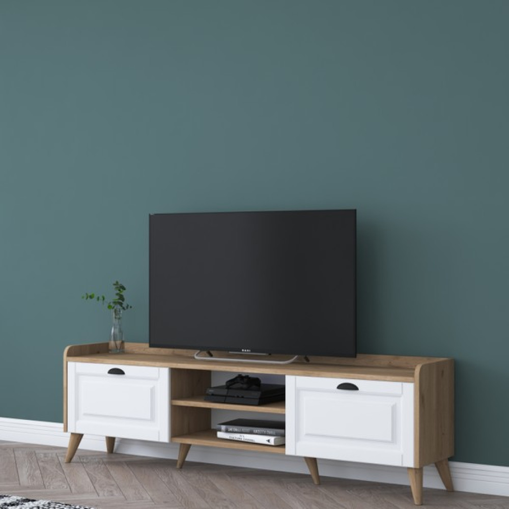 Rani AA101 Tv Ünitesi Modern Ayaklı Tv Sehpası Membran Kapaklı 180 cm Sepet Ceviz- Beyaz M1 Tv Ünitesi / Sehpası Fiyatı