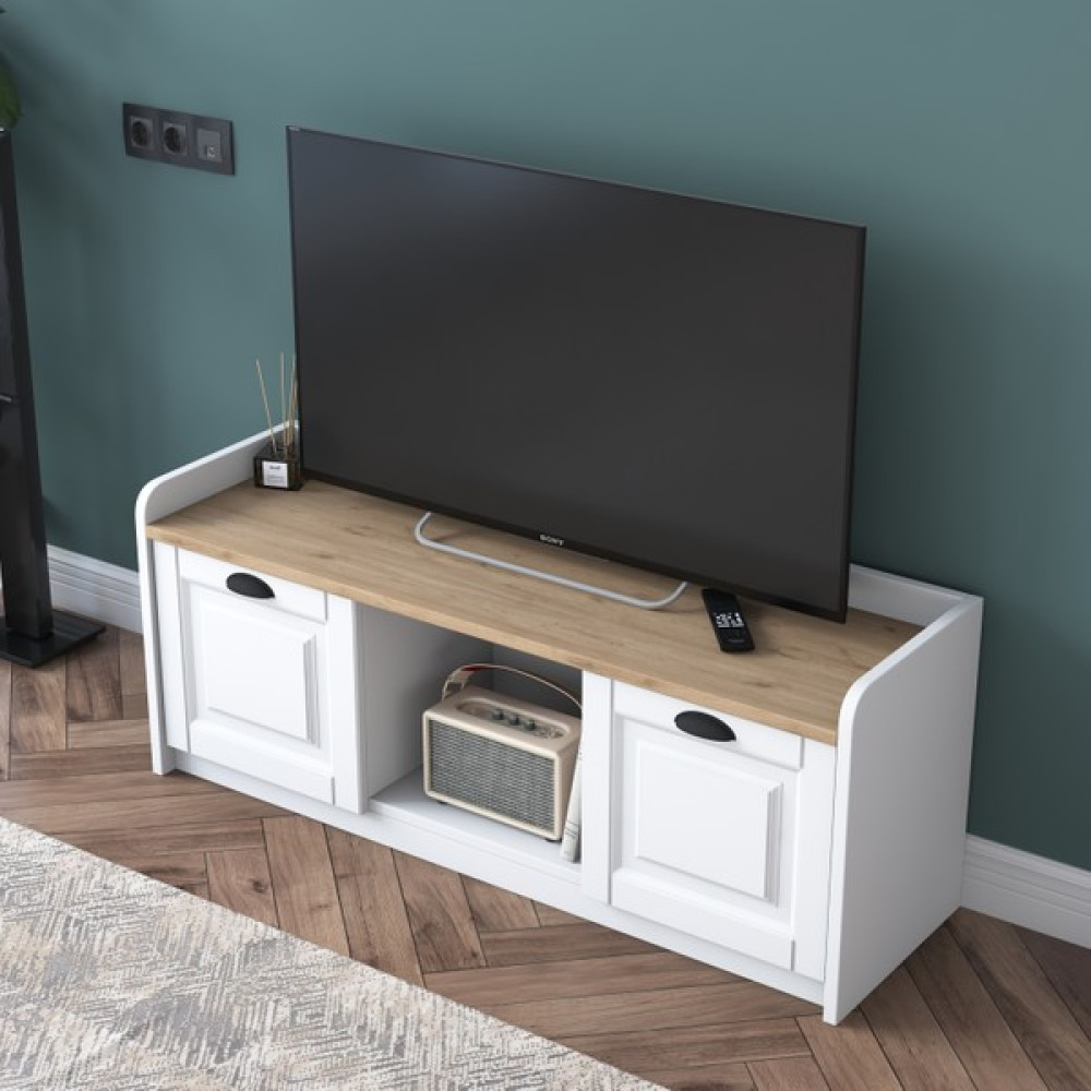 Rani AA114 Tv Ünitesi Membran Kapaklı Tv Sehpası Beyaz - Sepet Ceviz 120 x 40 cm Tv Ünitesi / Sehpası Fiyatı
