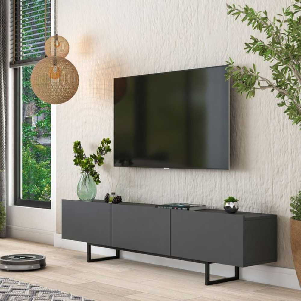 Rani AA136 Tv Ünitesi Düşer Kapaklı Metal Ayaklı Tv Sehpası 180 cm Antrasit Tv Ünitesi / Sehpası Fiyatı