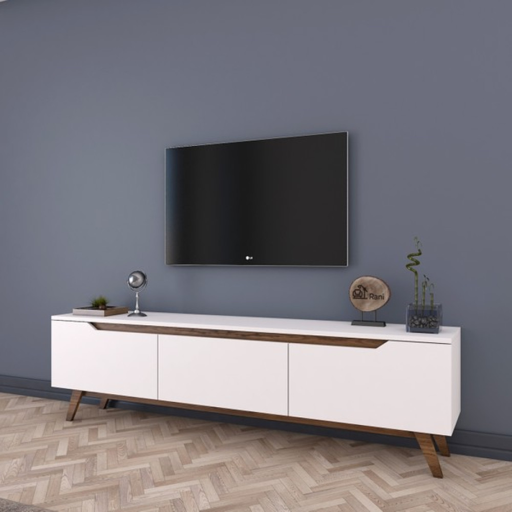 Rani D1 Tv Ünitesi Modern Ayaklı Tv Sehpası 180 cm Beyaz - Minyatür Ceviz Tv Ünitesi / Sehpası Fiyatı