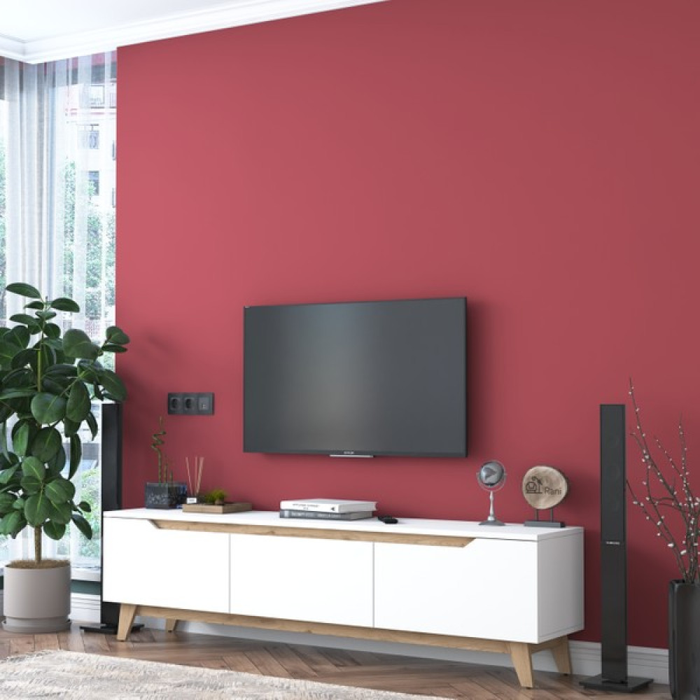 Rani D1 Tv Ünitesi Modern Ayaklı Tv Sehpası 180 cm Beyaz - Sepet Ceviz Tv Ünitesi / Sehpası Fiyatı