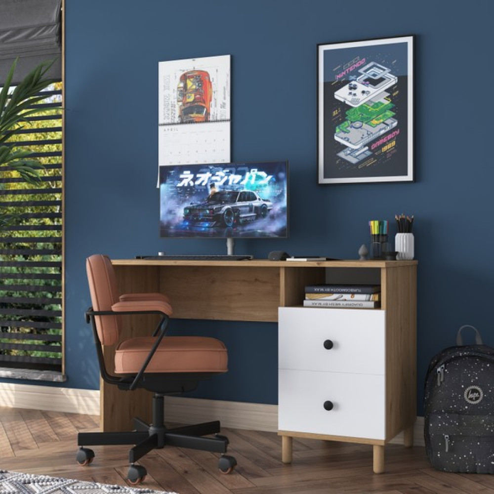Rani HA109 Çekmeceli Çalışma Ofis Bilgisayar Masası Sepet Ceviz - Beyaz - 120 x 50 x 74 cm Çalışma Masası Fiyatı