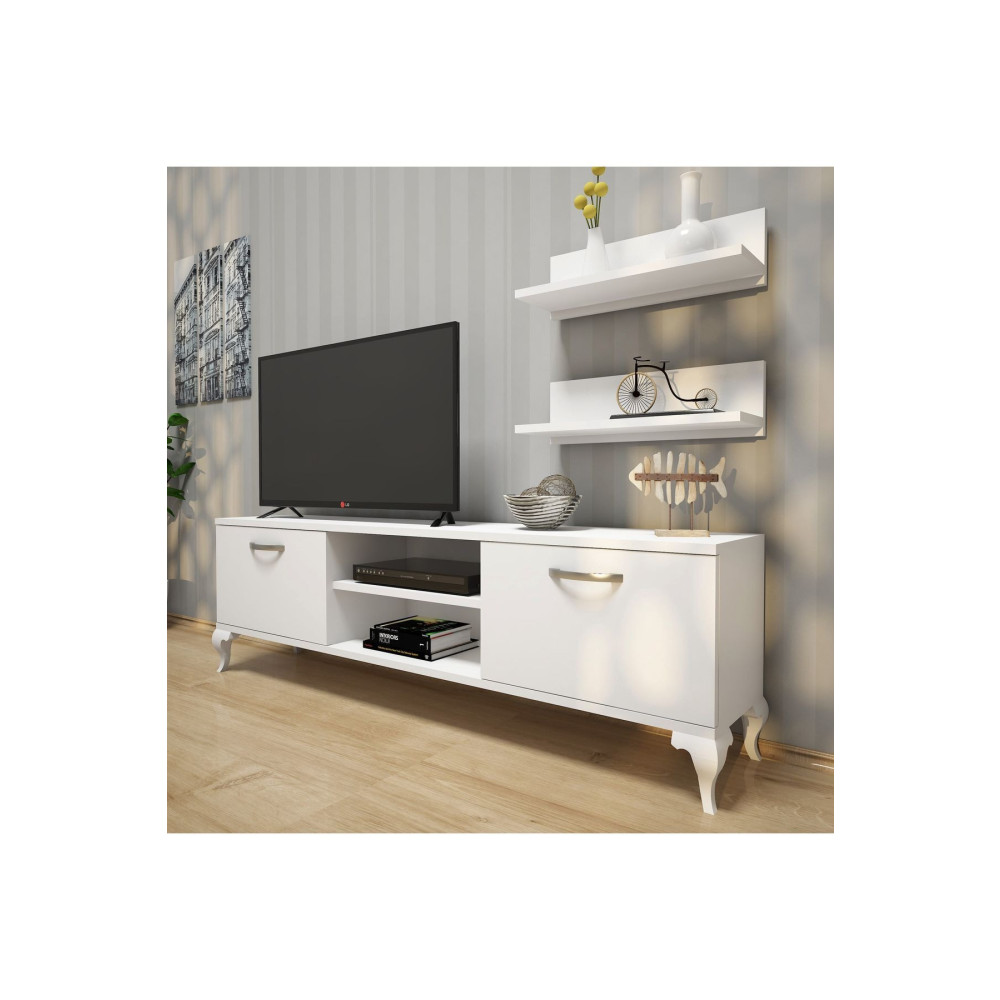 Rani Mobilya Rani A4 Duvar Raflı Tv Sehpası Kitaplıklı Tv Ünitesi Modern Ayaklı Tasarım 150 Cm Beyaz Tv Ünitesi / Sehpası Fiyatı