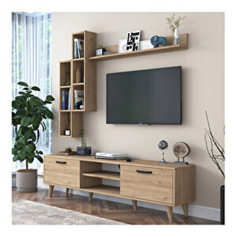 Rani Mobilya Rani A5 Duvar Raflı Tv Ünitesi Kitaplıklı Tv Sehpası Duvara Monte Raflı Modern Ayaklı 180 Cm Sepet Ceviz M16 Tv Ünitesi / Sehpası Fiyatı
