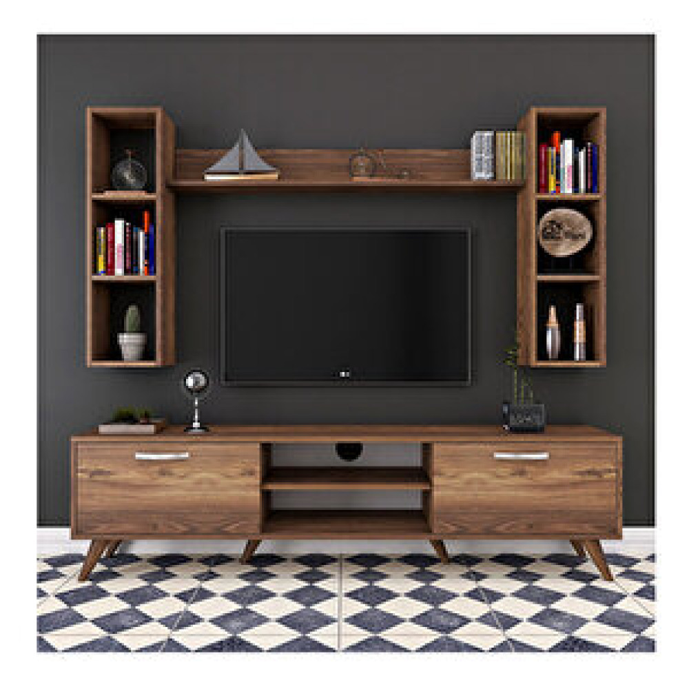 Rani Mobilya Rani A9 Duvar Raflı Tv Ünitesi Kitaplıklı Tv Sehpası Duvara Monte Raflı Modern Ayaklı 180 Cm Minyatür Ceviz M5 Tv Ünitesi / Sehpası Fiyatı