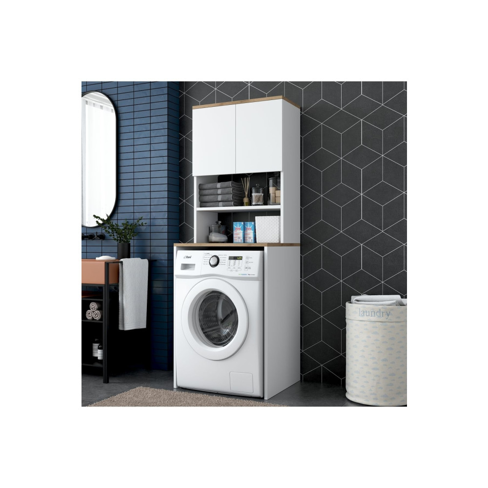 Rani Mobilya Rani Kd101 Çamaşır Makinesi Dolabı 3 Raflı Kapaklı Banyo Dolabı Beyaz - Sepet Ceviz Banyo Dolabı / Mobilyası Fiyatı