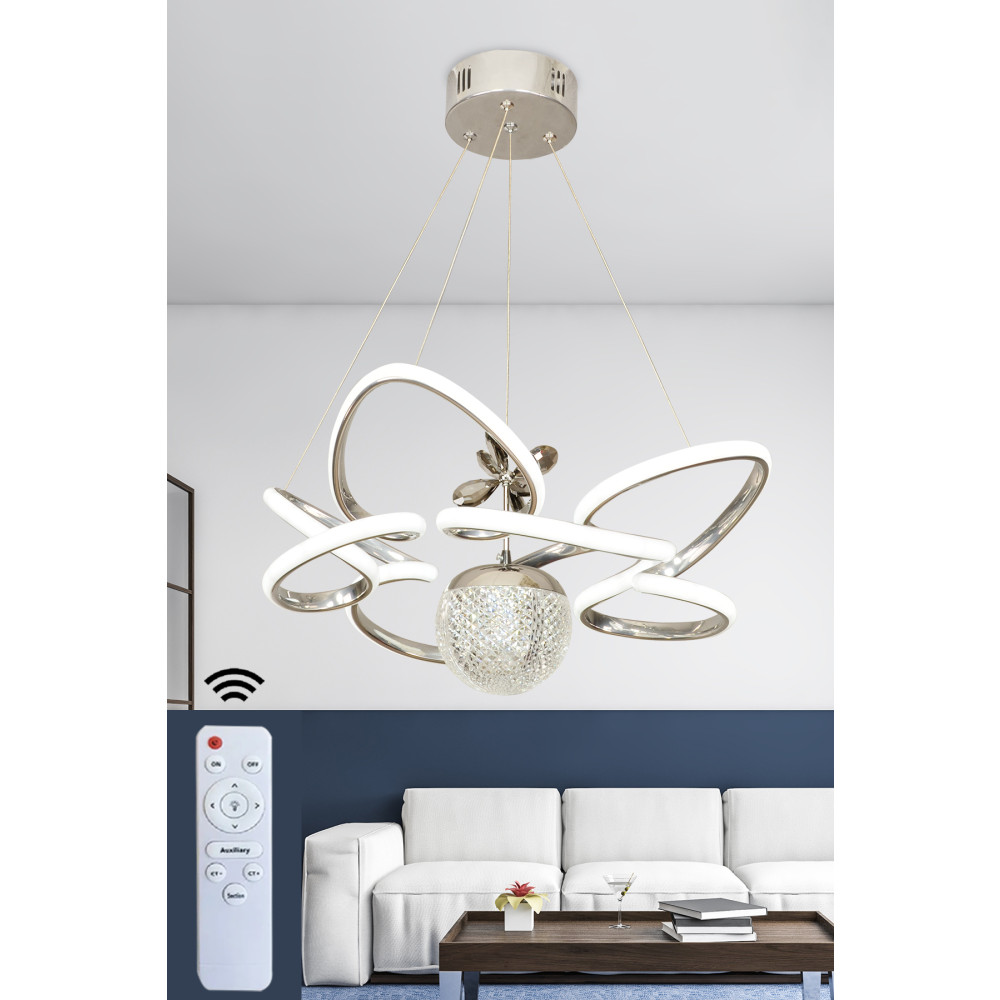 RANSOM Modern 3 Renk Kumandalı Krom Büyük Boy Salon Avize Toplu Led Avize Avize Fiyatı