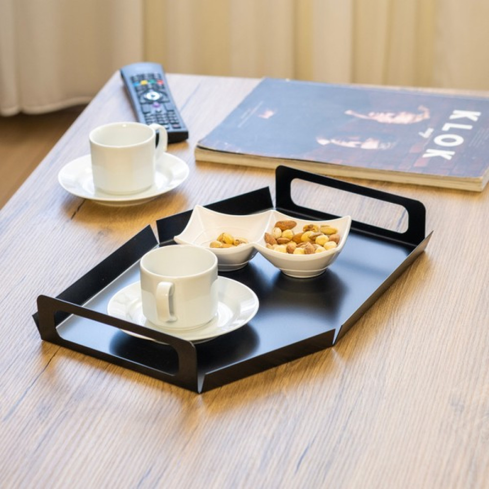 Rarart Siyah Metal Çay & Kahve Tepsisi - Dekoratif Sunum Tepsisi - Moderna - 23 cm Servis Tepsisi Fiyatı