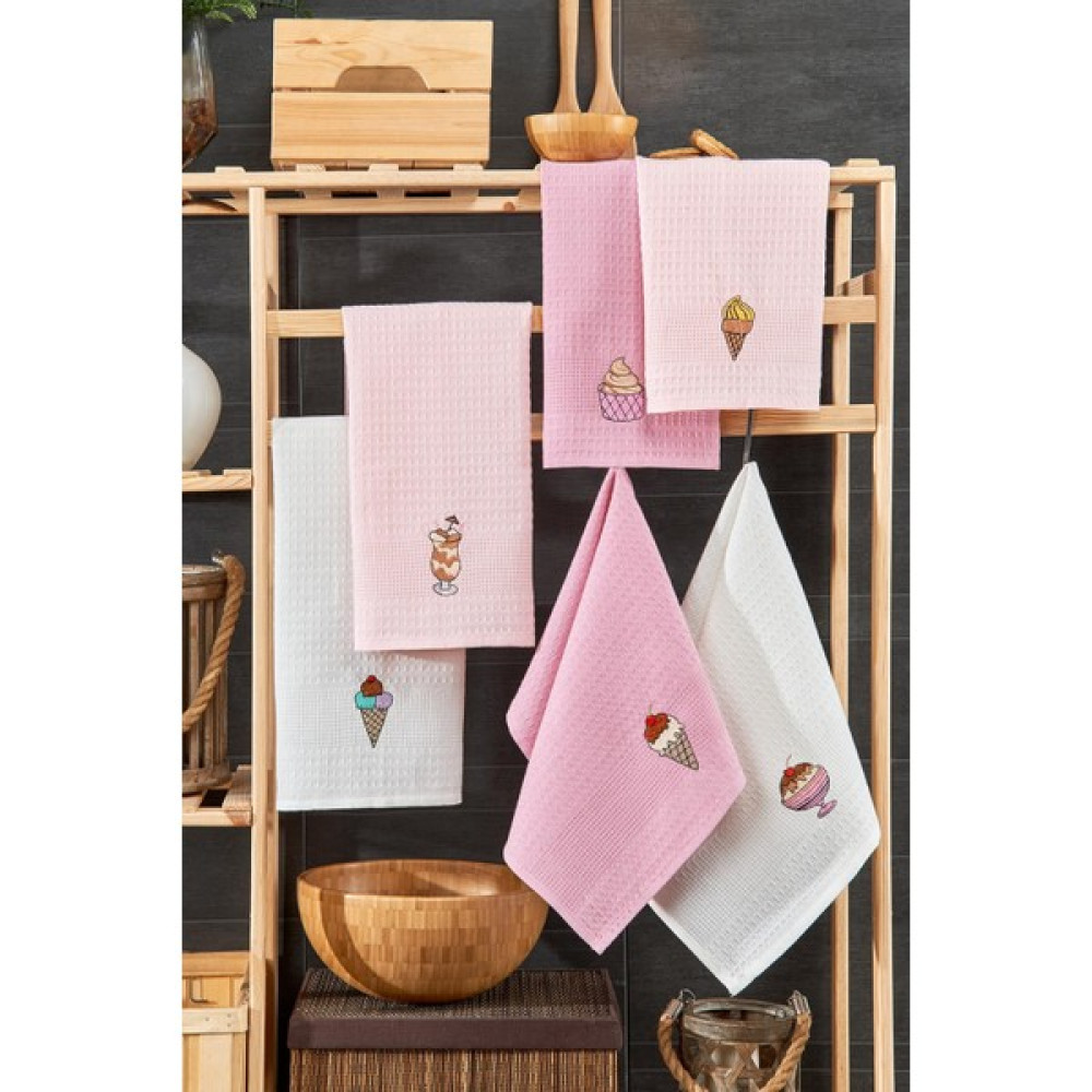 Rasersa 6'lı Pembe Mutfak Havlu Seti - 45 x 60 cm El / Yüz Havlusu Fiyatı