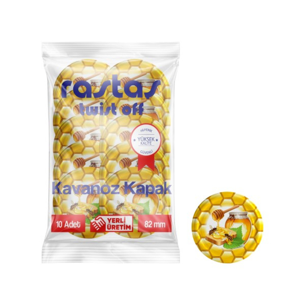 Rastaş Paketli 10 Adet Kavanoz Kapağı - Arı Petekli- 82 mm. Saklama Kapları Fiyatı