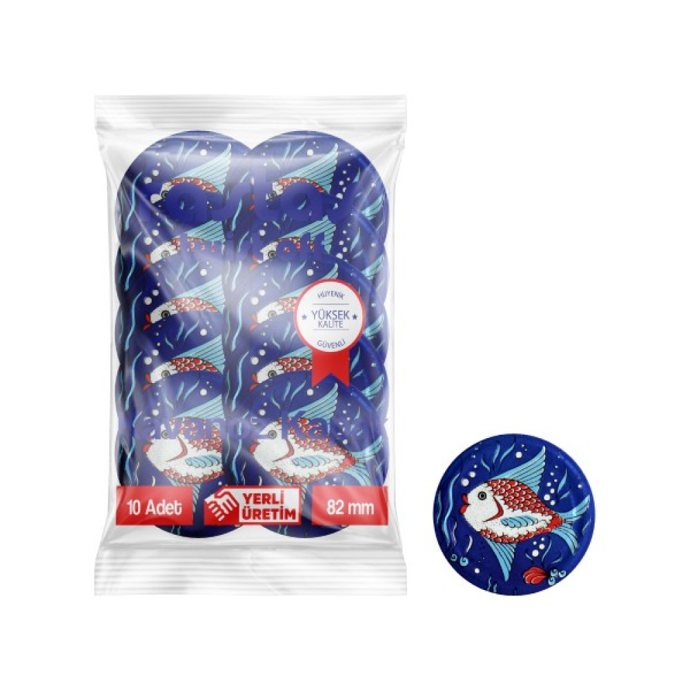 Rastaş Paketli 10 Adet Kavanoz Kapağı -Balıklı- 82 mm. Saklama Kapları Fiyatı