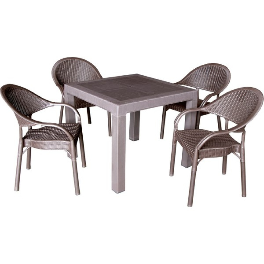 Rattan 90 x 90 Bambu Plastik Masa Sandalye Takımı 2 Renk - Kahverengi - 90x90 Bahçe Mobilyası Takımı Fiyatı