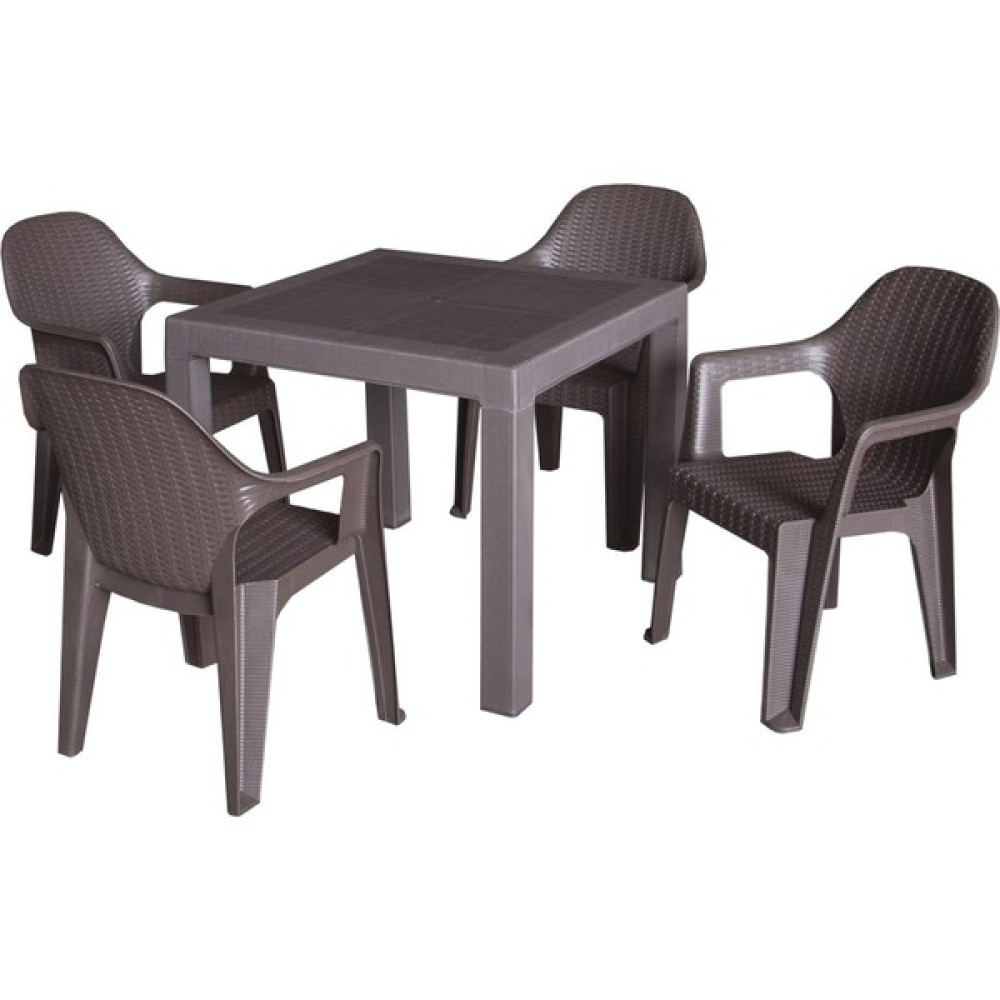 Rattan 90 x 90 Polo Plastik Masa Sandalye Takımı 2 Renk - Kahverengi Bahçe Mobilyası Takımı Fiyatı