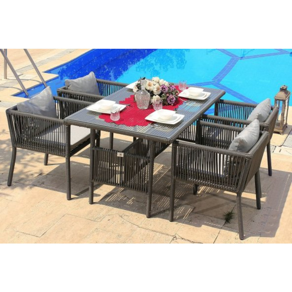 Rattan Bodrum Bahce Yemek Takimi Antrasit Mobilya & Dekorasyon Fiyatı