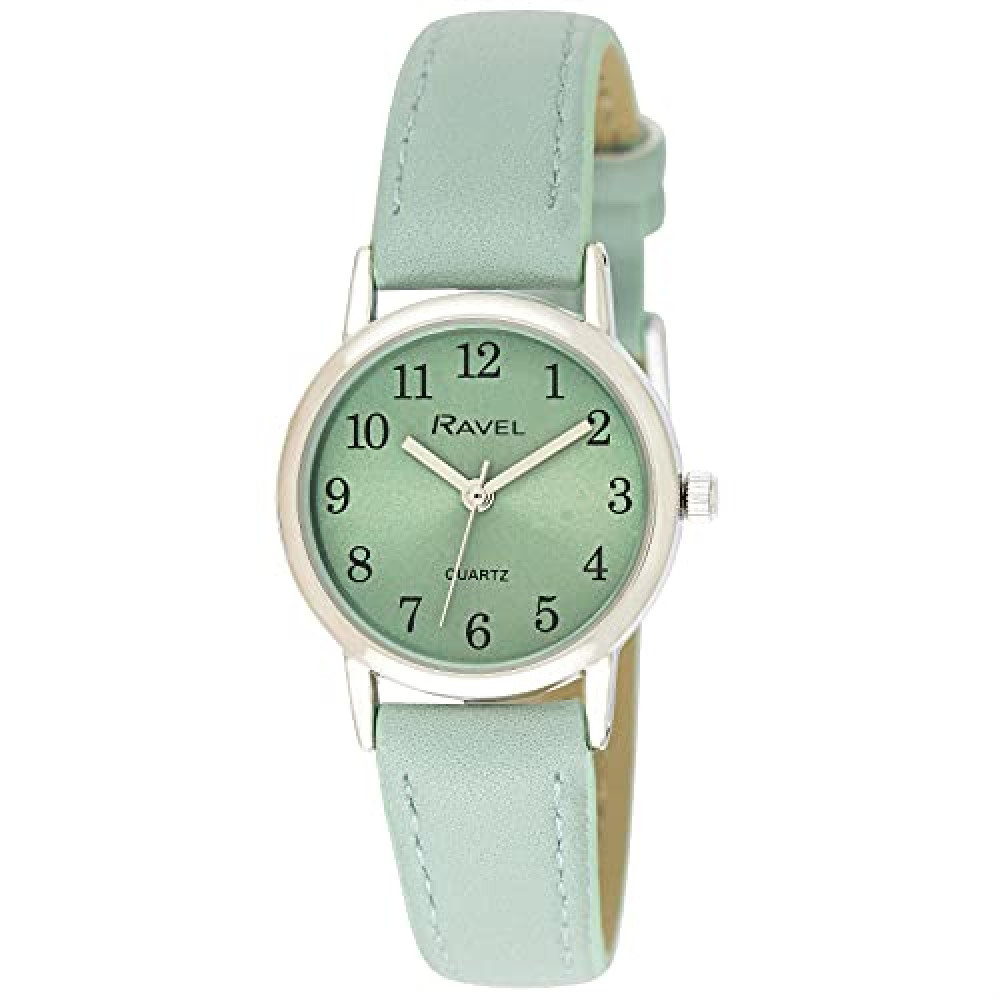 Ravel - Women's Pastel Coloured Everyday Watch (27mm case) - Green/Silver Tone