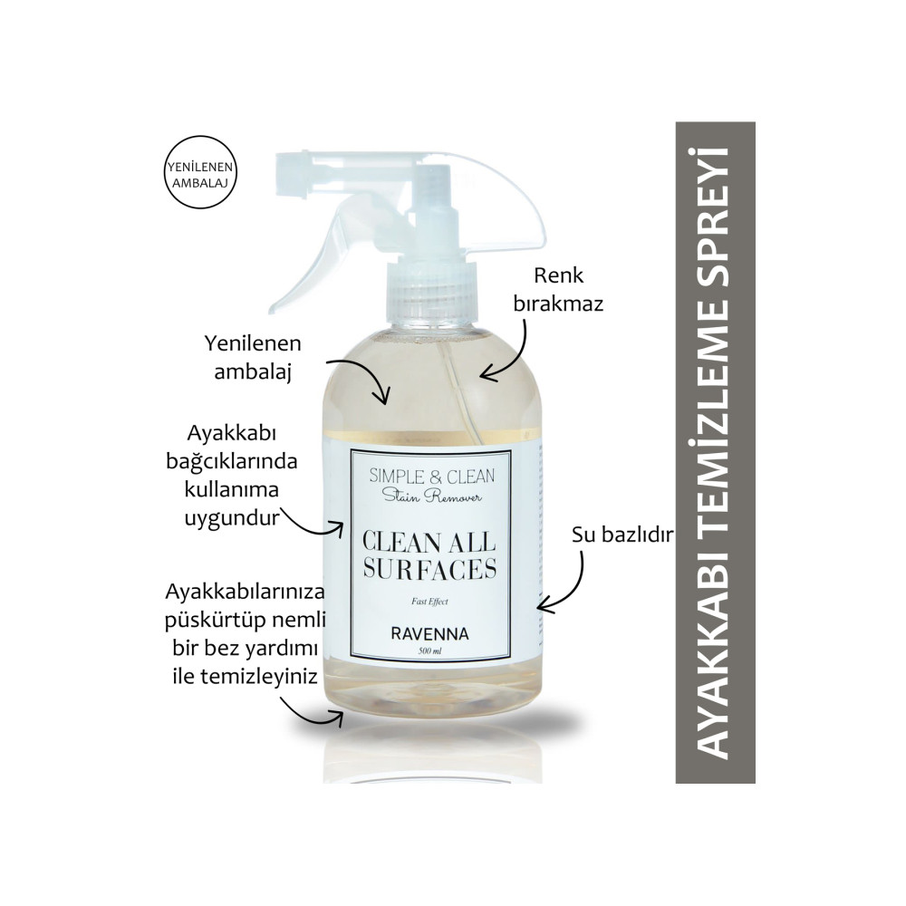 RAVENNA Simple&clean Ayakkabı Ve Kumaş Temizleyici Leke Çıkarıcı Sprey 500 ml Deterjan ve Temizlik Ürünleri Fiyatı