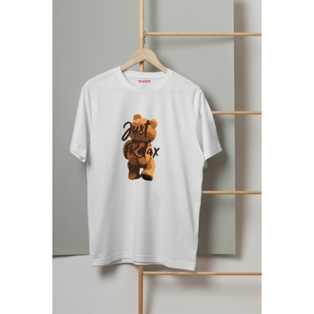 RAVES Just Relax Ayıcık Baskılı Beyaz Oversizetshirt Erkek T-shirt Fiyatı