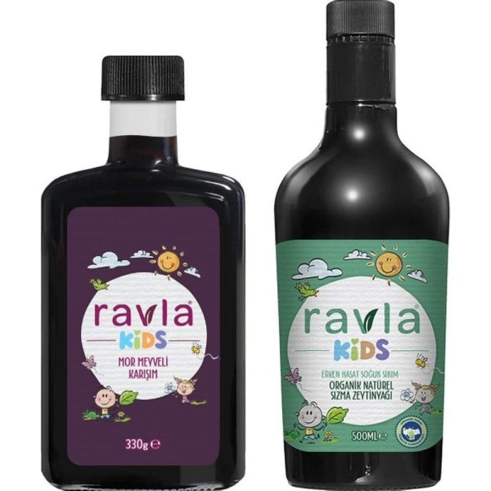 Ravla 2'li Ürün - Kids Mor Meyveli Karışım 330g / Kids Yüksek Polifenollü Organik Naturel Sızma Zeytinyağı 500ml Bebek Mamaları Fiyatı