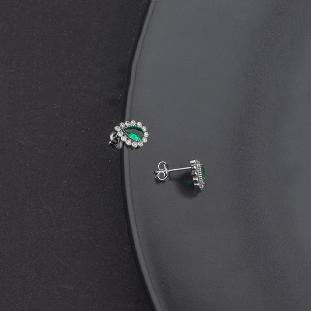 Ravza Gümüş 925 Ayar Gümüş Damla Zümrüt Model Küpe - Rodyum Gümüş Küpe Fiyatı