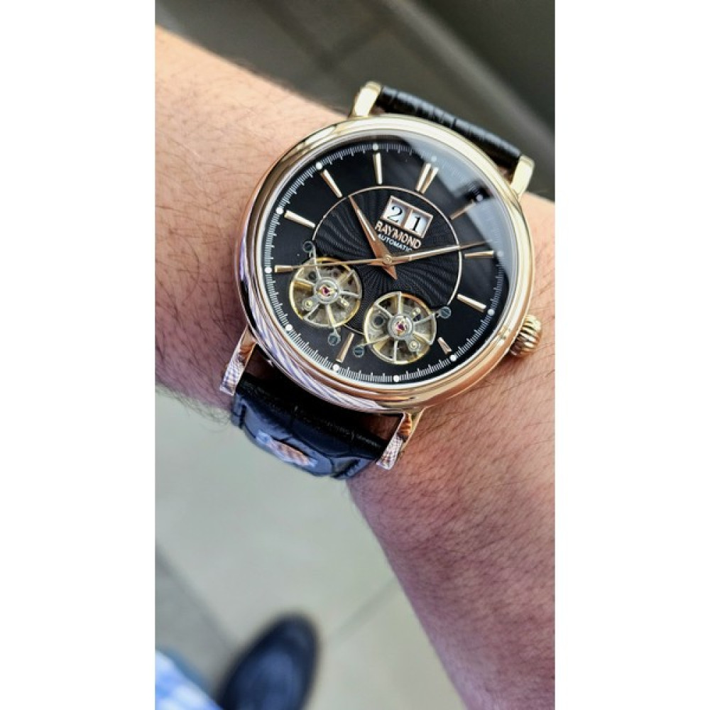 Raymond RYM-33002 Raymond Otomatik Çift Türbülonlu Erkek Kol Saati - Gold - Siyah Kol Saatleri Fiyatı