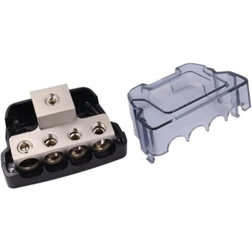 Rayne's World Gray 4 Way Power Distribution Block 0-4 Gauge in 4-8 Gauge Out for Audio Wiring in Cars, Boats, Campers | for use with Ground or Power Wires