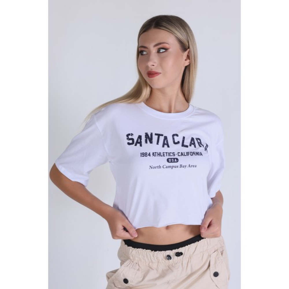 Rays 1477 Santa Clara Baskı Oversize Tshirt Beyaz Bayan T-shirt Fiyatı