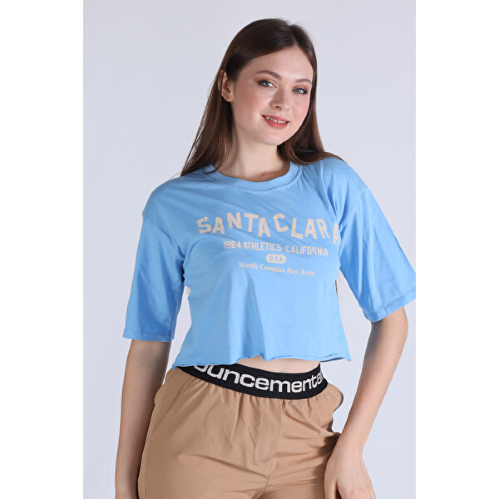 Rays 1477 Santa Clara Baskı Oversize Tshirt Mavi Bayan T-shirt Fiyatı