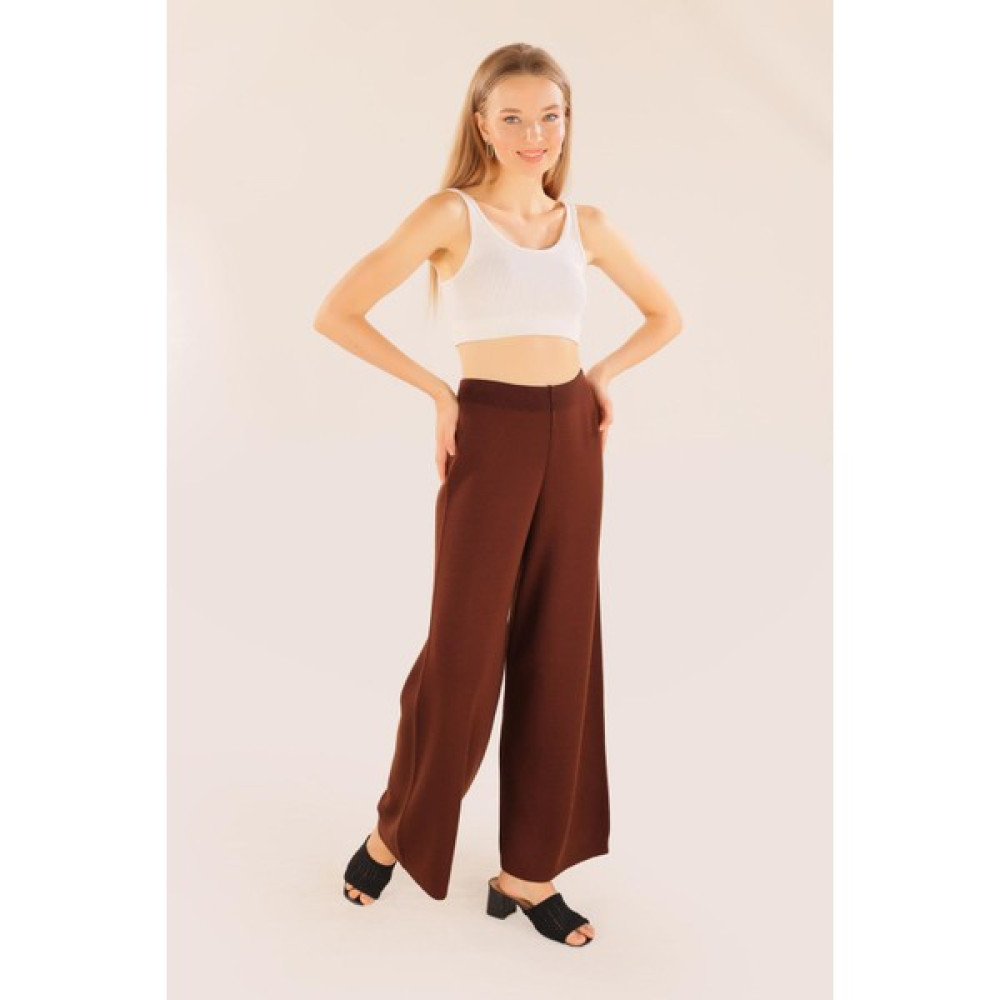 Rays 23274 Geniş Paça Triko Pantolon Acı Kahve Kadın Pantolon Fiyatı