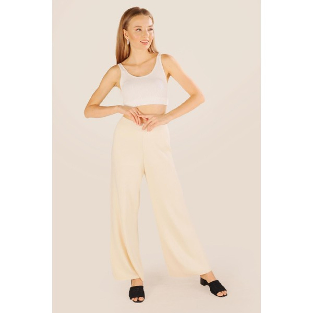 Rays 23274 Geniş Paça Triko Pantolon Krem Kadın Pantolon Fiyatı
