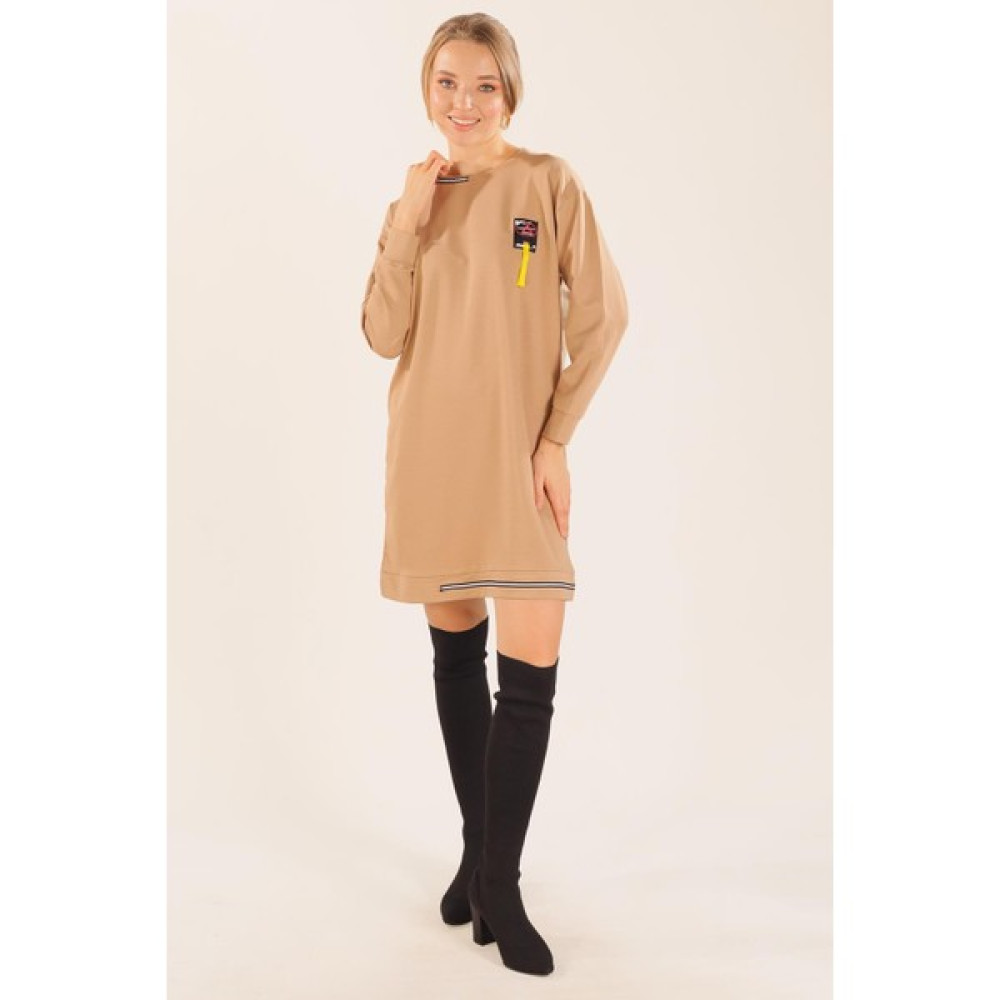 Rays 2684 Yaka Şerit Arma Detay Sweat Bej Bayan Sweatshirt Fiyatı