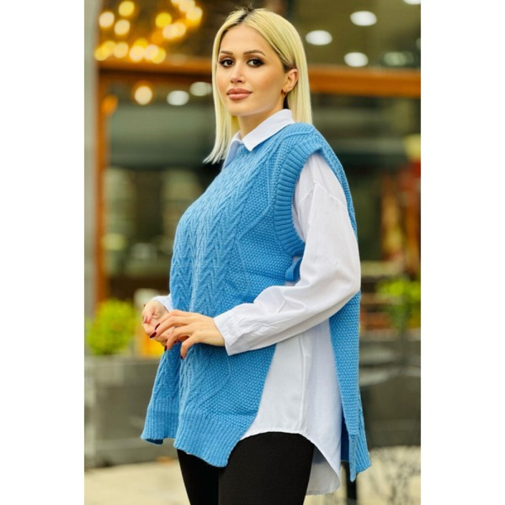 Rays 280 Yan Bağlamalı Örgü Detay Süveter Mavi Erkek Kazak & Süveter & Triko Fiyatı