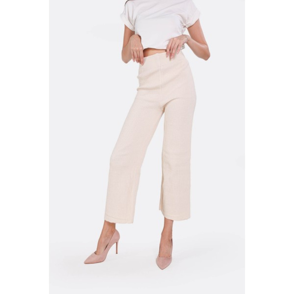 Rays 3028 Geniş Paça Triko Pantolon Krem Kadın Pantolon Fiyatı