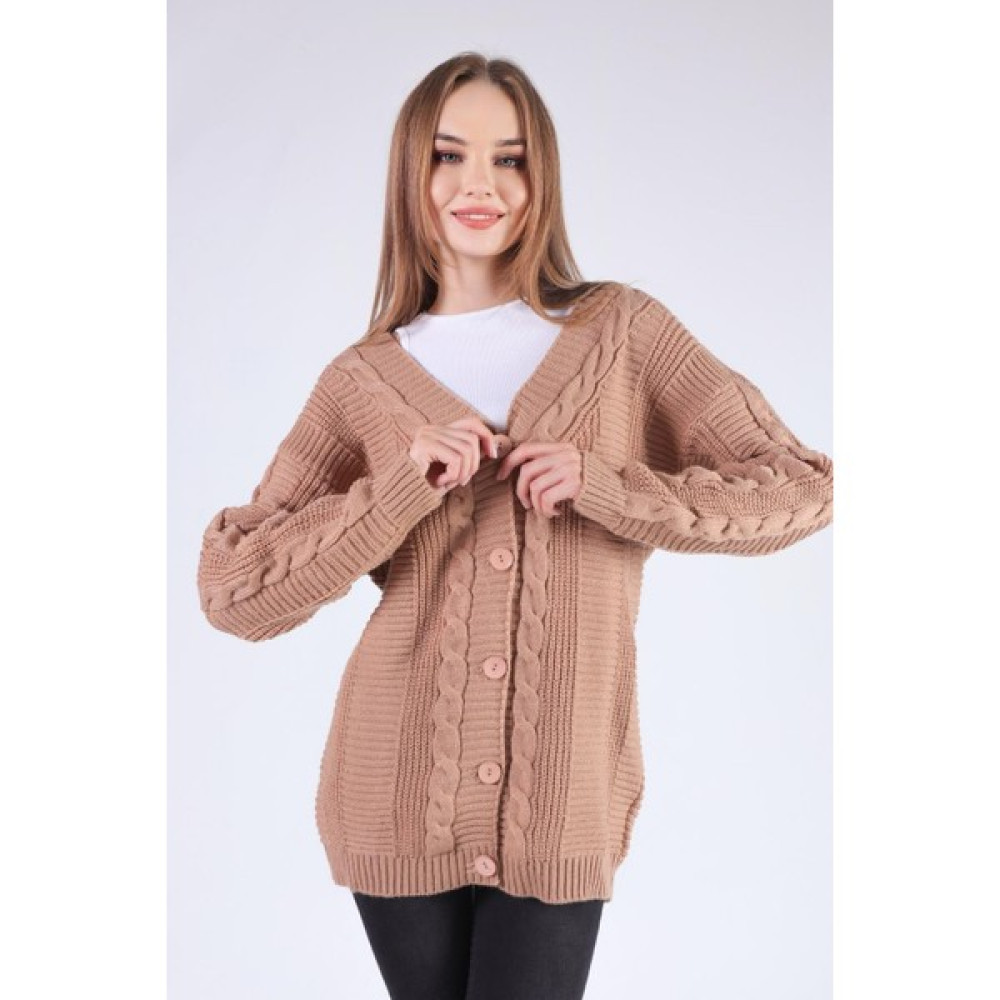 Rays 350 Düğme Detay Örgülü Hırka Camel Kadın Hırka Fiyatı