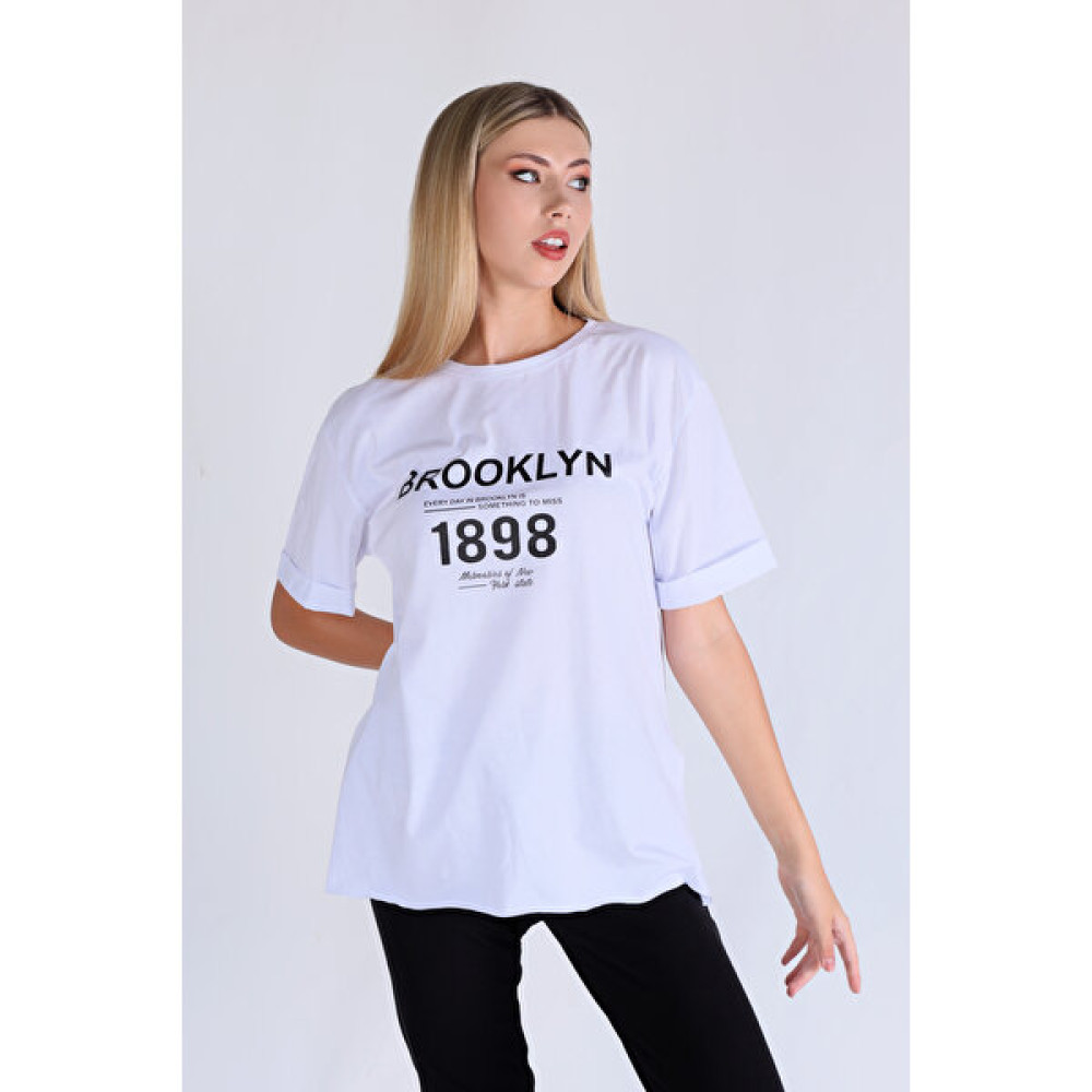Rays 5129 Brooklyn Baskı Oversize Tshirt Beyaz Bayan T-shirt Fiyatı