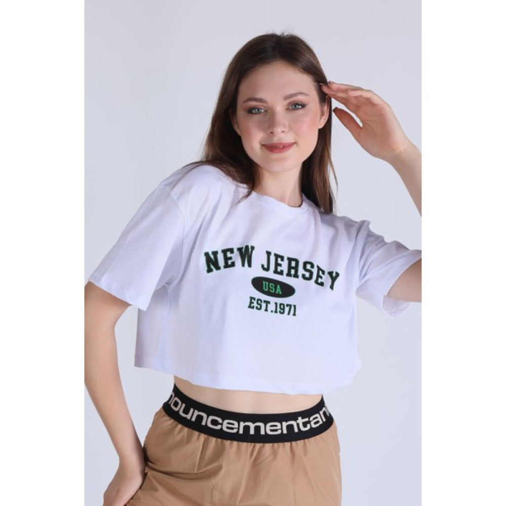 Rays 5162 New Jersey Baskı Crop Tshirt Beyaz Bayan T-shirt Fiyatı