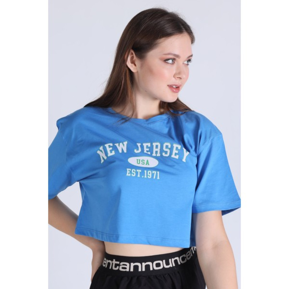 Rays 5162 New Jersey Baskı Crop Tshirt Mavi Bayan T-shirt Fiyatı