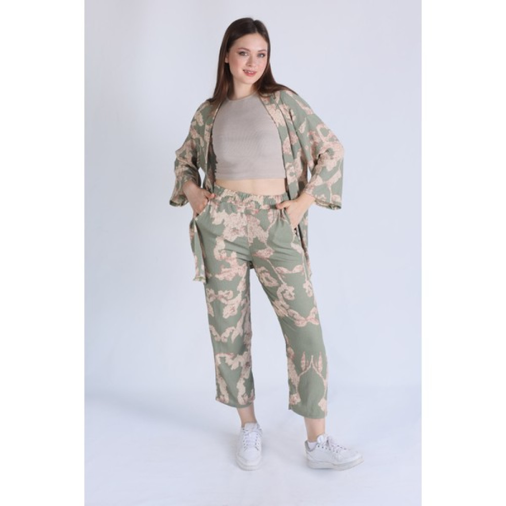 Rays 6729 Desenli Kimono Takım Yeşil Kadın Pantolon Fiyatı