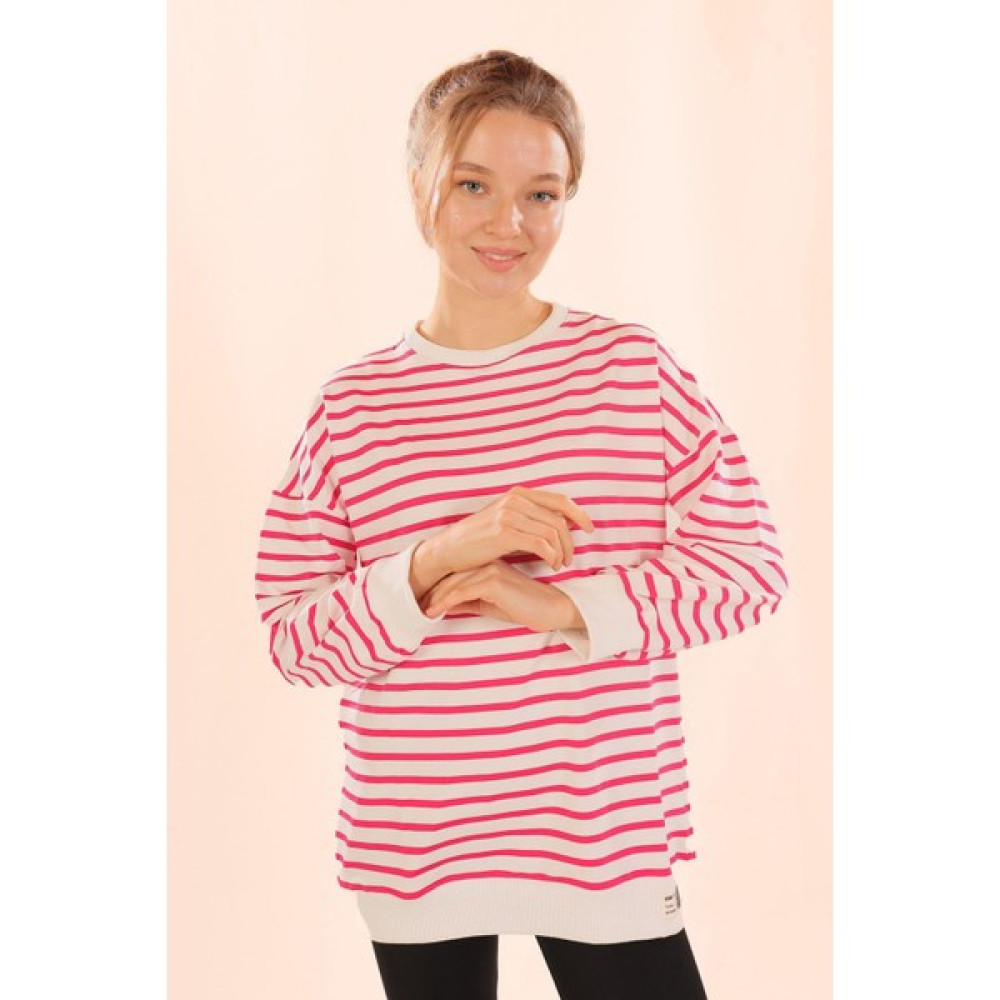 Rays 6859 Bisiklet Yaka Çizgili Sweat Fuşya Bayan Sweatshirt Fiyatı