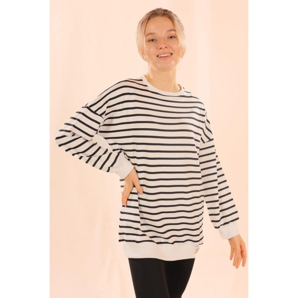 Rays 6859 Bisiklet Yaka Çizgili Sweat Siyah Bayan Sweatshirt Fiyatı